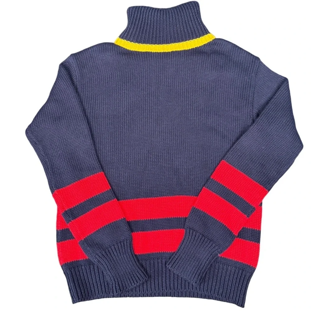 Polo‎ Ralph Lauren Navy Red Yellow Stripe Knit Turtleneck Sweater Small